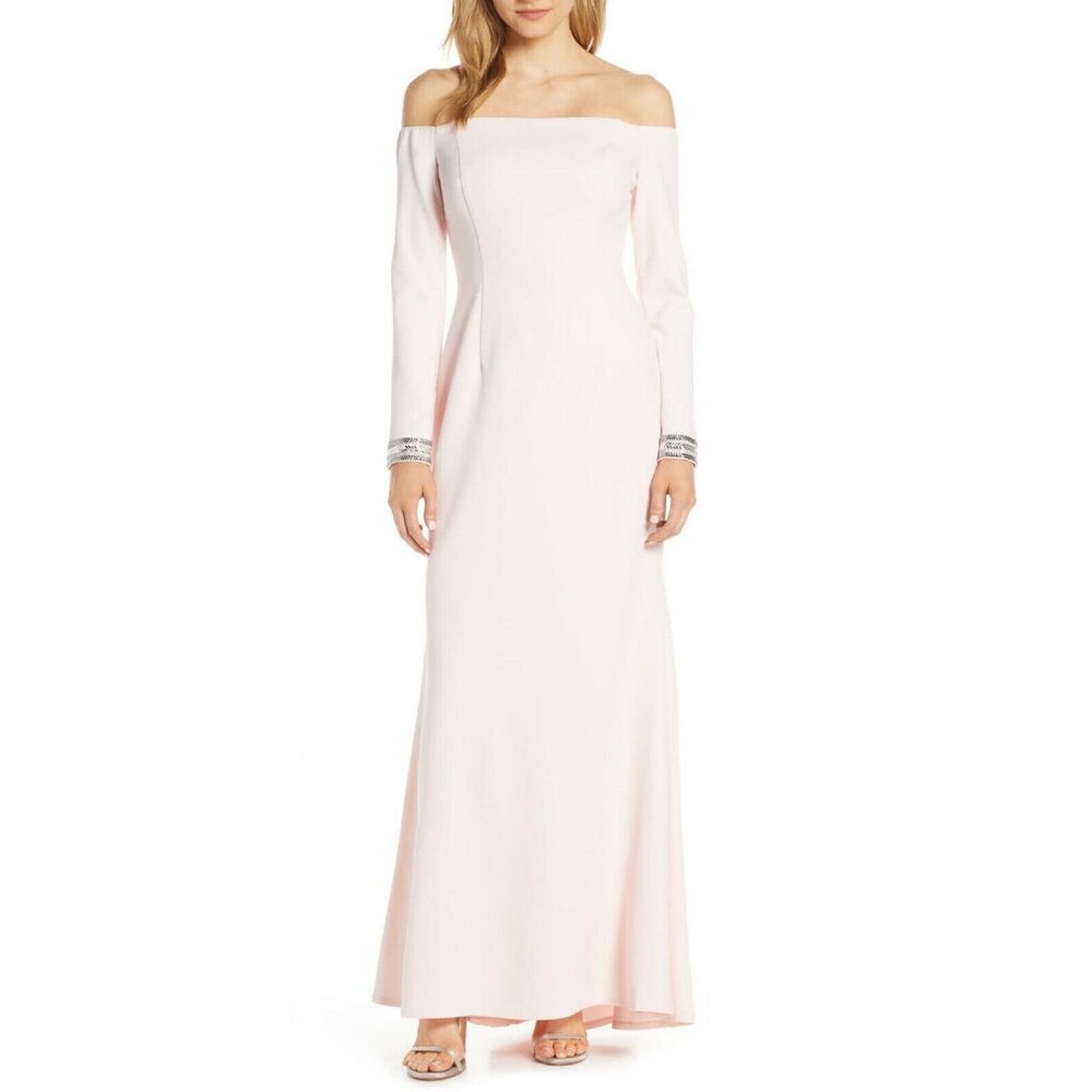 Vince Camuto crystal cuff off shoulder gown 6 S small pink formal elegant dress